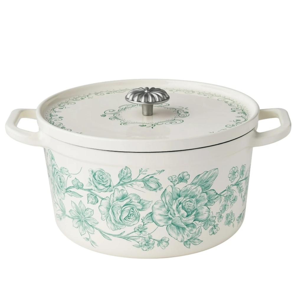 ❤️  2025 The Pioneer Woman Agatha Green Floral 5 Quart Cast Iron Dutch Ov…